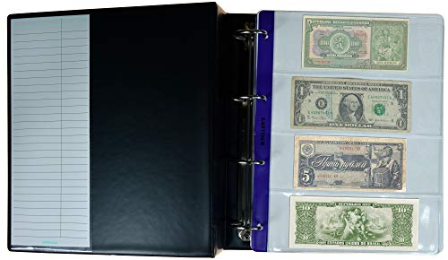 PELLER'S Sammelalbum XL für 35 Mix Banknoten & Belege: 15 Taschen für Mittel 219mm x 100mm, 20 Klein 219mm x 75mm, 10 Banknotenhüllen und Zwischenblätter., Schwarz, AL35