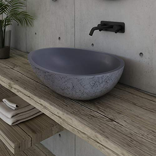 Vasque Design à poser VELA en fonte minérale - gris effet béton mat - 60,5 x 43,5 x 16 cm, Bonde Pop-Up:Avec bonde Pop Up