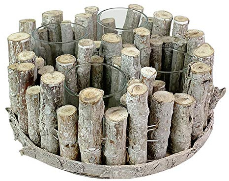 FineHome Weihnachts Adventskranz Holzkranz Kerzenständer rund Weihnachtsdeko Weihnachten Dekokranz 4 Gläser Ø25xH10cm
