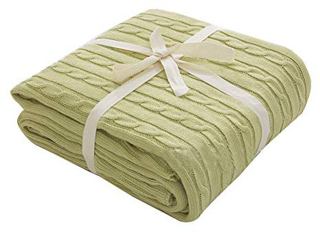 GUOCU Kuscheldecke Gestrickte Überwurf Decke,Platzdecke Wohndecke Tagesdecke Überwurf Decke für Bett & Sofa, Couch Gelb Grün 180 * 200cm