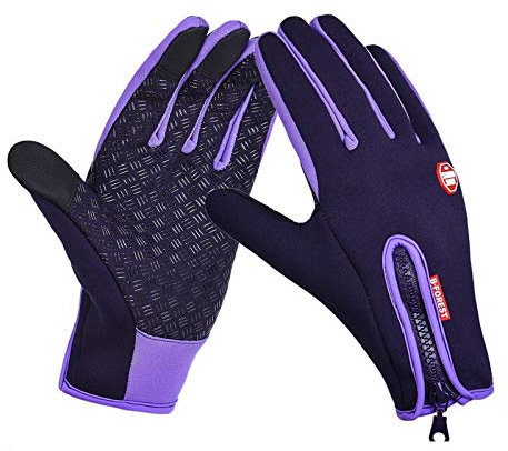 Cicilin, guanti unisex sport ciclismo inverno-autunno regolabili impermeabili touch screen guanti antivento in silicone termico antiscivolo per sport esterni viola L