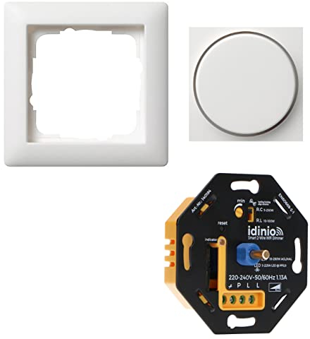 idinio Smart Universaldimmer als Komplettset mit Gira-Standard 55 reinweiß seidenmatt, Phasenabschnitt, Phasenanschnitt, bis 250W