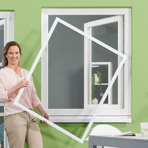 empasa Insektenschutz FLEX Fliegengitter Fenster | flächenversetzt Fenster, individuell zuschneidbar, Selbstbausatz, Farbe: weiß, Größe: 80 x 100 cm