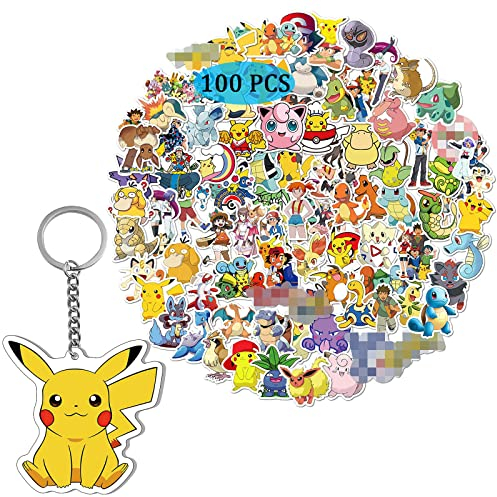 GTOTd Cartoon Stickers Aufkleber(100 Stück Mit Keychain Schlüsselanhänger Dekor) Geschenke Merch Cartoon Party Supplies Deko für Laptop Skateboard Graffiti