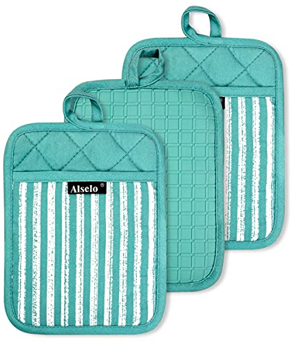 Alselo Lot de 3 maniques en silicone résistantes à la chaleur et antidérapantes pour four professionnel avec poches