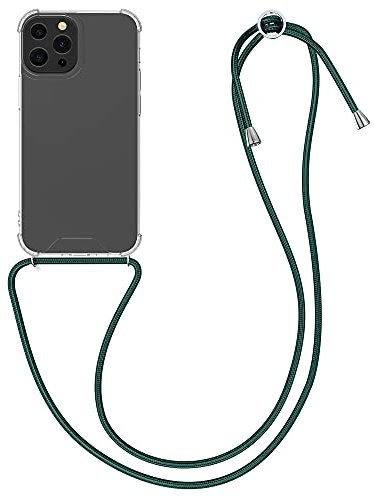 kwmobile Necklace Case kompatibel mit Apple iPhone 13 Pro Hülle - Silikon Cover mit Handykette - Band Handyhülle Dunkelgrün Transparent