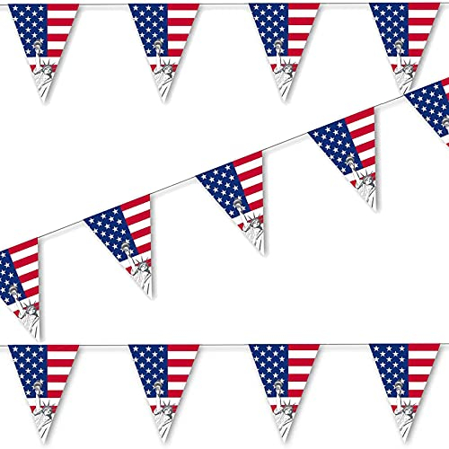 3,5m Wimpelkette * USA * als Deko für Länderparty | beidseitig Bedruckt; aus Papier | Vereinigte Staaten US Amerika Stars and Stripes Mottoparty Banner Girlande