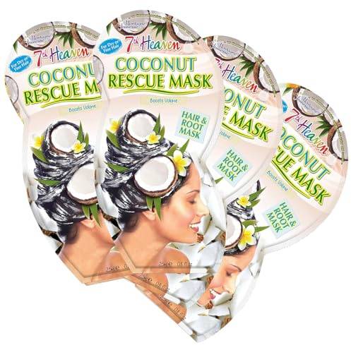 7th Heaven 'Coconut Hair and Root Rescue Mask' mit abschreckendem Kokosnussöl und proteinreicher Quinoa zur Stärkung und Steigerung des Volumens, 4 Stück (1erPack)