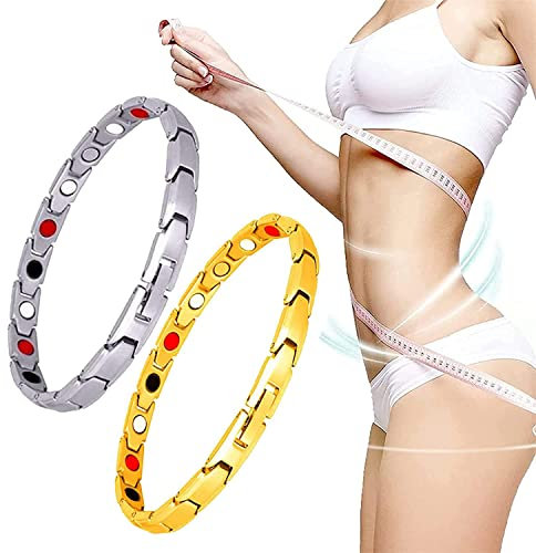 RTcald Lymphdrainage-Magnetarmband, Ultrastarkes Magnetfeldtherapie-Armband, Magnetisches Schlankheits-Gewichtsverlust-Armband, Modische Exquisite Energie-Gesundheitsarmbänder (Gold+Silver)