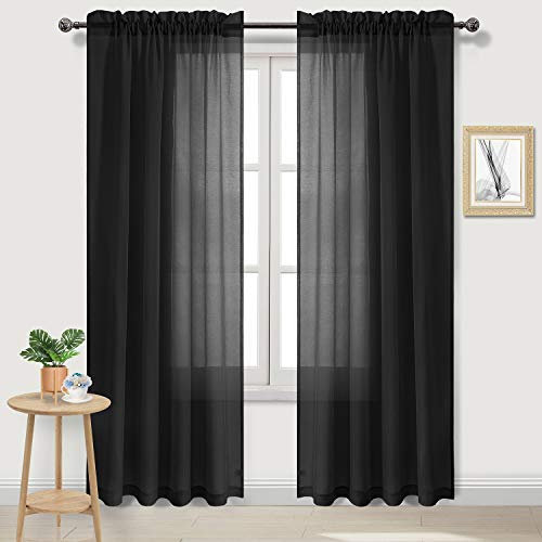 DWCN Black Sheer Curtains, 96 Drop Rod Pocket Top Semi Transparent Light Filtering Net Curtains, Voile Curtains for Door Living Room and Bedroom, 52 Wide x 96 Drop, Set of 2 Panels