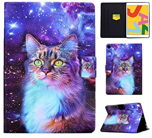 Vaitasy Custodia per iPad 9/8/ 7 Generazione iPad 10.2 (2021/2020/ 2019) iPad Air 10.5 2019, Supporto Pieghevole con Auto Svegliati/Sonno Cover per iPad 10.2 - Gatto stellato