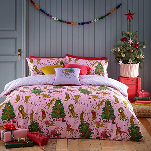 furn. Purrfect Christmas Duvet Cover Set - Single - Pink/Lilac