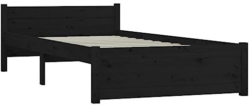 vidaXL Massivholzbett Kopfteil Einzelbett Bettgestell Lattenrost Bettrahmen Schlafzimmerbett Bett Holzbett Schlafzimmermöbel Schwarz 90x200cm