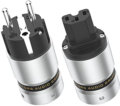 Tertullus 1 Paar HiFi Schukostecker Rhodinierte+ IEC Kupplung Für Kabel mit maximal 18mm Aussendurchmesser (rhodinierte, P890)