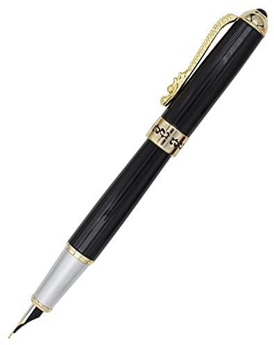 Gullor Fountain Pen with Ink Converter, Golden Dragon Clip, Executive Pen for Smooth Writing, Fine Nib, Black
