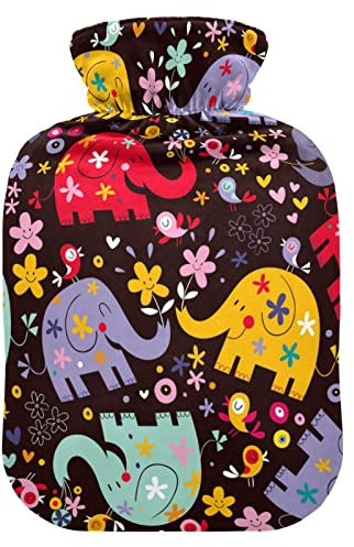 YOUJUNER Wärmflasche mit süßer Elefant bunt Bezug, Groß 2 Liter Heißwasserbeutel Heißwasserbeutel Bettflasche