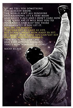 Rocky Balboa Filmposter mit inspirierendem Zitat auf Leinwand, Wandkunst, Dekoration, Bild, Gemälde für Wohnzimmer, Schlafzimmer, Dekoration, Rahmen-Stil, 30 x 45 cm