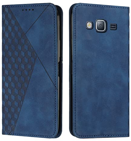 KOUYI Kompatible mit Samsung Galaxy J3 2016 / J310 Hülle, Retro Premium PU Leder Weich TPU Klapphülle Kartenfächer Magnetic Standfunktion Flip Wallet Shockproof Handyhülle (Blau)