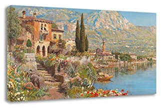 KYIMO Blick auf Riva am Gardasee von Alois Arnegger Berühmte Wandbilder Landschaftsbild Druck auf Leinwand Leinwandbild für Wohnzimmerdekoration 80x128cm Gerahmt
