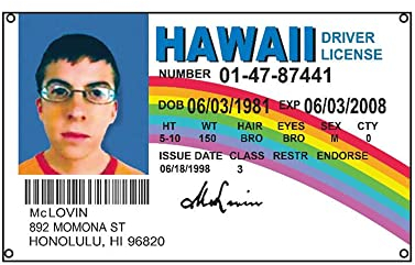 Stormflag McLovin ID HAWALL Führerschein Flagge 90x150cm McLovin ID Flagge Personalisierte lustige Flaggen 3x5ft Polyester 90g mit Ösen mit Doppelnadel genäht.