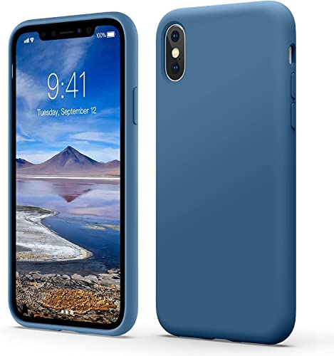 Flyzoo Liquid Silicone Case for iPhone XS Max (6.5), [Scratch-Resistant, Anti-Fingerprint, Shockproof] Ultra Slim Protective Phone Case, 4-Layer Cover with Microfiber Lining, Silky-Soft Touch, Blue