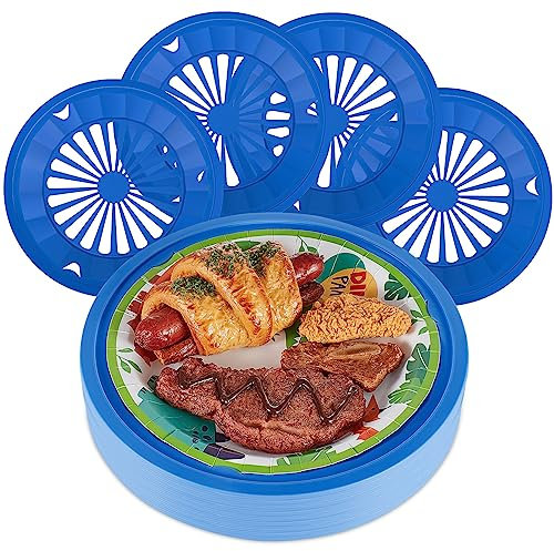 Tessco for you 12 Pcs Reusable Plastic Paper Plate Holders 10 Inch Heavy Duty Plastic Paper Plate Holder Set with Snap in Grooves for 9 Inch Plates, Dishwasher Safe for Picnic Party BBQ (Dark Blue)