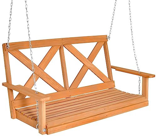 RELAX4LIFE Swing Chair and Stand, Outdoor 2-Seater Swing Bench with A-Shaped Frame, Adjustable Chains, All-Weather Solid Wood Hanging Chair Set for Backyard Garden Poolside (Swing Chair)