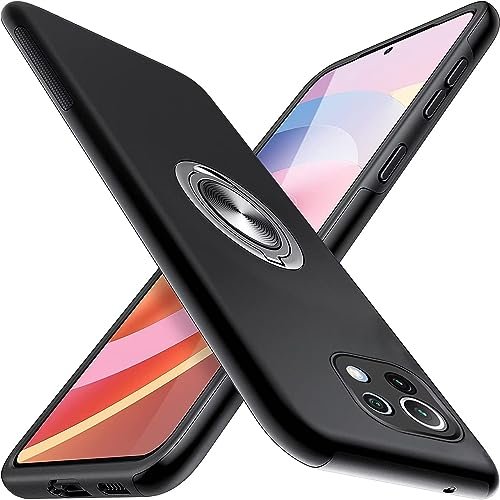 Kaywzo Cover per Xiaomi Mi 11 Lite 4G/5G,Outdoors Custodia con Magnetico Invisibile Anello Supporto,Silicone TPU e PC Protezione a Doppio Strato Antiurto Phone Case,Nero