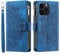 VEEMOS Wallet Case for iPhone 15 Pro Max Flower Flip Case Protective Leather Folio Book Phone Cover with Card Slots Kickstand Zipper Pocket - Blue