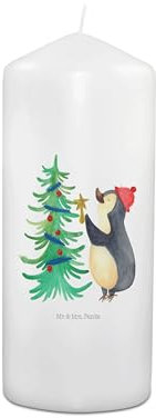 Mr. & Mrs. Panda 15 x 7 cm Kerze Pinguin Weihnachtsbaum - Geschenk, Kommunion Kerze, Geburtstagskerze, Heiligabend, Geschenk Kerze, Kerze für
