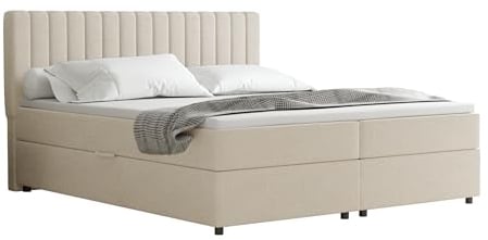 PANDA MÖBEL Everest Boxspringbett 180 x 200 cm Doppelbett mit hochwertiger Bonell-Matratze und Topper, Polsterbett mit Bettkasten, Schlafzimmer, Bequem, Modern, Stilvoll