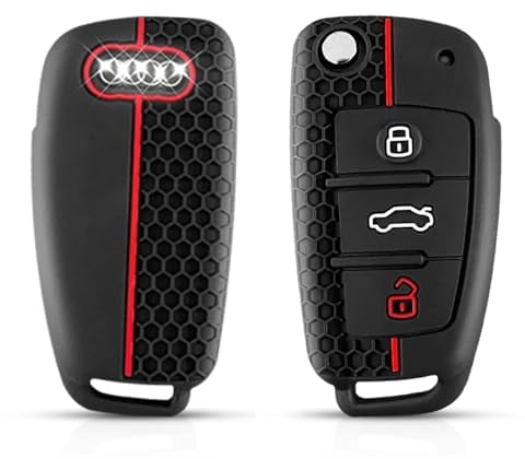 Kesiku Audi Schlüsselhülle für Audi A1 A3 A4 A6 S3 S4 S6 Q3 Q5 Q7 TT RS4 RS6 R8 Seat Exeo Schlüssel, Audi A3 Schutzhülle TPU, Autoschlüssel Hülle Audi Silikon - 3 Tasten Rote Linie