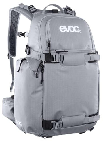 EVOC CP 18 sports backpack, lightweight trekking backpack (50/50 layout for camera and equipment, flexible waist strap on backpack, dimensions: 17 x 52 x 29 cm, volume: 18 l), stone grey