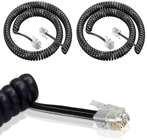 QttvbTna Telephone Handset Cable Cord, 2 Pcs 6ft RJ9 Phone Replacement Black Coiled Landline Phone Handset Cable Cord Telephone Accessories for Home and Office