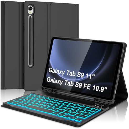 Custodia con Tastiera per Samsung Galaxy Tab S10 FE 10.9/ S9 FE 10.9/ S9 11 2023, Italiana-QWERTY Layout Tastiera Retroilluminata Bluetooth con Portapenne per Samsung Tab S9 FE/S10 FE, Nero