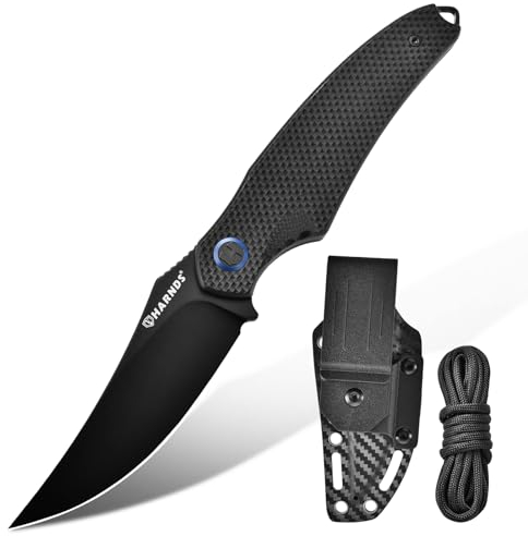 Harnds Tiburón Cuchillo de Hoja Fija para Outdoor con Funda Kydex Hoja de Acero D2 Ideal Cuchillo de Camping Cuchillo de Supervivencia Premium Cuchillo Bushcraft (Negro - Negro Titanio)