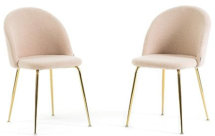 RATTATAN Sara - 2 Chaises fauteuils rembourrées en Velours ou Teddy pour Cuisine ou Salle à Manger avec Pieds en métal (Pieds dorés, Teddy Beige)