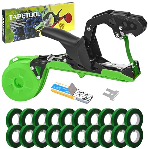 Legatrice per Piante Pomodori, Legatrice Leggera da 420 g Strumento Nastro a Mano con 10000 pz Graffette 20 Rotoli Nastro Attrezzi per orto per Legare Fiori Verdura Vigneto Attrezzo Giardino