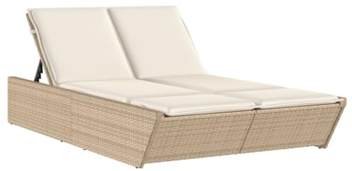 vidaXL Chaise Longue Double avec Coussins Beige résine tressée, lit de Bronzage, Chaise Longue inclinable, lit de Jour d'extérieur