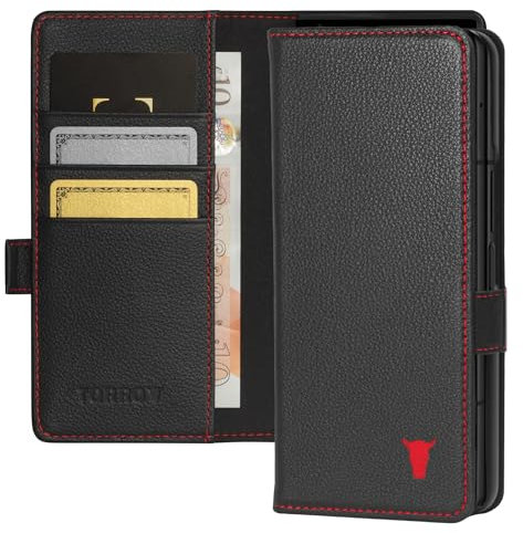 TORRO Coque Compatible avec Samsung Galaxy Z Fold6 – Étui Portefeuille en Cuir Véritable avec Béquille et Porte-Cartes pour Galaxy Z Fold 6 (Noir)