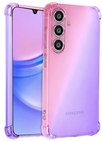 Xylota Cover per Samsung Galaxy A15 4G/5G 6,5 Pollici, Trasparente Custodia Gradiente Aesthetic Protettiva Case, Sottile TPU Silicone Bumper Anti-Graffio Custodie per Samsung A15 4G/5G, Rosa/viola