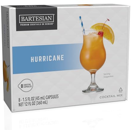Bartesian Hurricane - Ingrédients pour Cocktail au Rhum - Capsules pour le Bartesian Cocktail Maker - Préparation sans alcool à mélanger avec des spiritueux - Lot de 8 capsules
