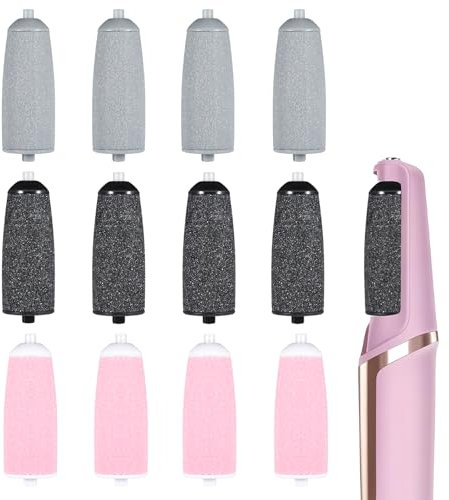 PEOVLVN 12 Pieces Micro Pedi Replacement Rollers, Electric Foot Grinder Roller Foot Callus Remover Replacement Roller Refill Heads for Electric Foot File Pedicure Tools (6 Coarse & 6 Fine Rollers)