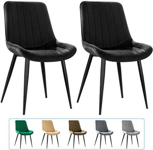 JIJIAN Esszimmerstühle 2er Set, Küchenstühle, Polsterstühle, Wohnzimmerstühle, Design Stuhl mit Rückenlehne, Sitz aus Samt mit schwarzen Metallbeinen, Schwarzer