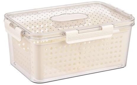 Vriusi Colander Lebensmittelaufbewahrungsbox, Produkt Saver Keeper mit Deckel und Farbe, transparent, lebensmittelecht, wasserfest, frischversiegelt, Aufbewahrungsbox, Küchenkühler mit Abfluss