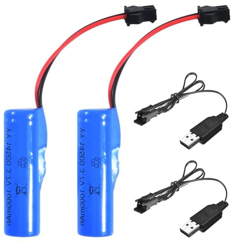 Dhqkqg 2 PCS Li-ion Battery 3.7V 1000mAh,Rechargeable Lithium Batteries with Usb Charger SM-2P Plug Connector,Universal Li-ion Battery for TB202 TB201 TM201 TM202 TC141 DE35 DE38 DE40 DE50 RC Car