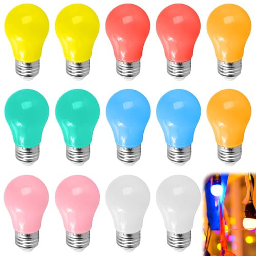 14er Pack LED Bunte Glühbirnen E27, 3W Farbige Glühbirnen E27 Outdoor Farbig Leuchtmittel, E27 Bunte Glühbirnen außen, LED Beleuchtung Glühbirne Gemischte Farben für Lichterkette Weihnachten Party
