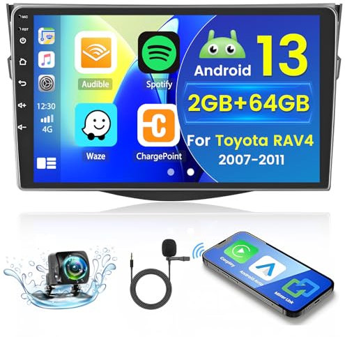 Hikity [2+64GB] Android 15 Autoradio, Wireless Carplay Android Auto, für Toyota RAV4 2007-2011 Radio, Bildschrim 9, Bluetooth, Mirror Link, GPS WiFi FM SWC USB EQ