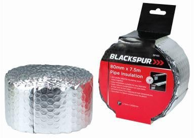 1x Foil Pipe Insulation Tape - 80mm x 7.5M - Silver - Thermal Heat Insulation Sheet Cover Bubble Panels Wrap - by Blackspur