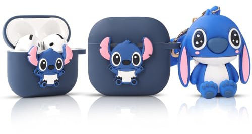 LEWOTE Kompatibel mit Apple Airpods 4 Case schützende lustige Nette 3D Cartoon Cover Abdeckung mit Schlüsselbund Doll (Stitch)